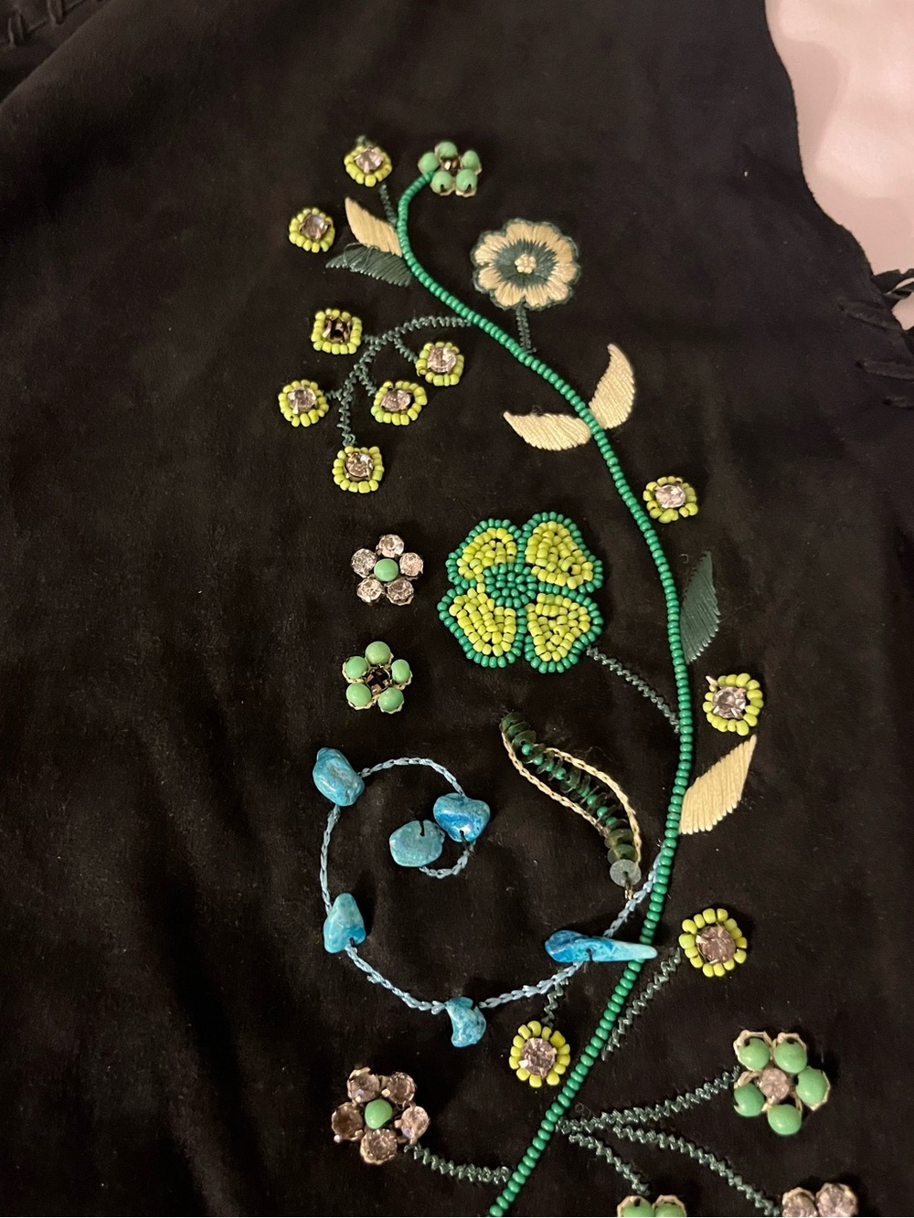 RARE Double D Leather Fringe Chaps with Intricate Beads & Sequin Floral Design - Picture 15 of 16